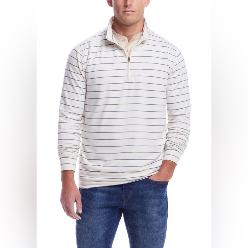 🆕 Weatherproof Vintage Men's Long Sleeve Striped 1/4 Zip Pullover Size Large
